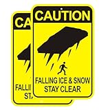 2 Pcs Caution Falling Ice And Snow Sign 12x18 Inch, Aluminum Reflective Warning Sign for Buildings, Roofs & Walkways, Durable with Pre-Drilled Holes, Weatherproof for All Seasons