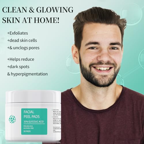 YAFUSIPE Glycolic Acid Toner Pads 35% AHA Facial Resurfacing Exfoliate Salicylic Acid Exfoliating Face Wipes Chemical Peel Exfoliant Peeling Glycolic Peel Pad for Wrinkles Acne Blemish 50 Pads