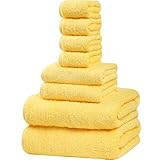 SEMAXE Bath Towel Set, 2 Bath Towels 2 Hand Towels 4 Washcloths, 100% Cotton Bathroom Towel, Soft Fl