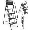 LUISLADDERS 4 Step Ladder with Handrails, Folding Step Stool with Widened Anti-Slip Pedal, 400lbs Lightweight Step Ladder 4 Step Folding, Multi-use for Home Kitchen Pantry Office, Black