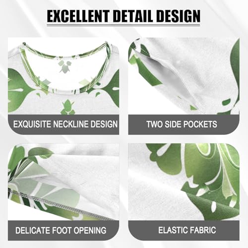 Summer Pajama Set Repeat Pattern Four Leaf Clover Tile Pattern, Short Sleeve Sleepwear Nightwear4