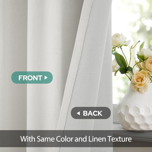 Image of HOMEIDEAS 100% Blackout Ivory Cream Linen Curtains 52W x 84L 2 Panels