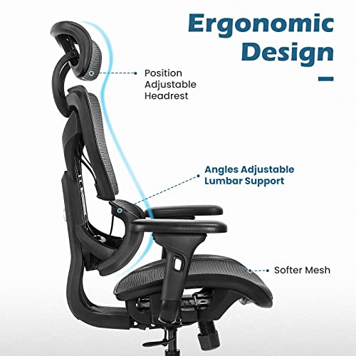 Outfine Chair Back Height Adjustable High Back Mesh Chair, Adjustable Chair Back Height 3 Level Lock Function, 2D Adjustable Armrest, Adjustable Headrest And Adjustable Lumbar Support, Tilt, 300Lbs #TOP1
