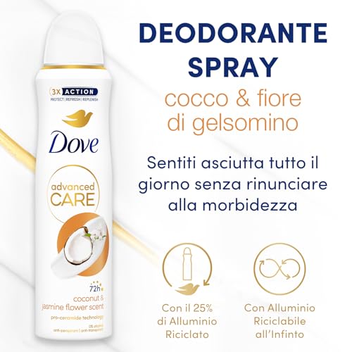 DOVE - Deodorante da donna Advanced Care noce di cocco e fiore di gelsomino - Spray antitraspirante - Cura delle ascelle giornaliera - 72 ore di protezione - 200 ml - Immagine 2