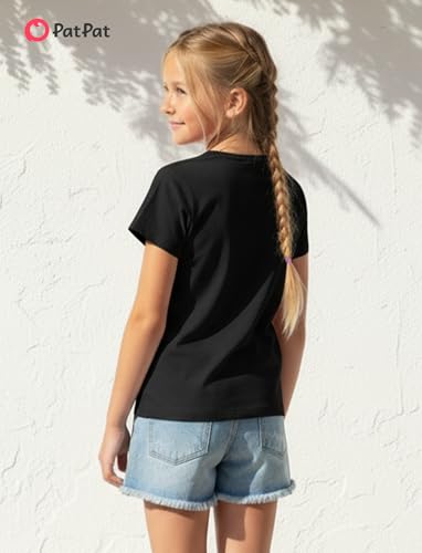 Image of PATPAT Girls Crewneck Short Sleeve Graphic Tees Animal Print Shirts Cute Summer Outfits 5-12 Years