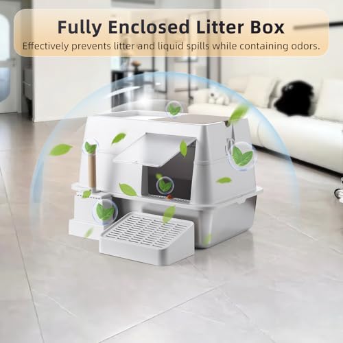 Arenero cubierto para gatos HFAM acero inoxidable grande blanco miniatura 6