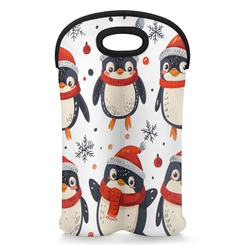 GzLeyigou 2 Bottles Cute Penguins Wine Bag Sleeve Totes Neoprene Protective Wine Carrier Bag for Wine,Water, Champagne, Beer, Baby Bottles,Gift 14.5 x 10 Inches