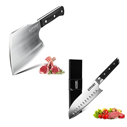 Kitory Super Heavy Duty Meat Cleaver K5S +7 Inch Santoku Knife Mtd05 #TOP5