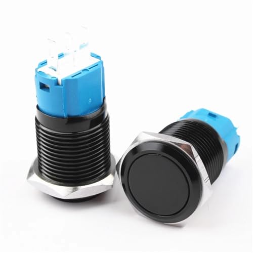 Bouton poussoir noir 16mm avec tête haute et mécanisme à impulsion - 2