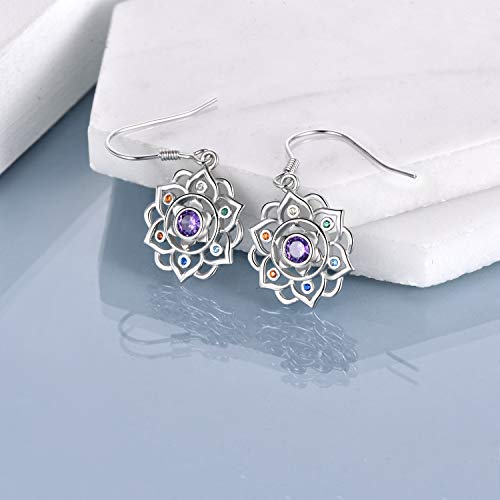 Sterling Silver Chakra Lotus Earrings Lotus Flower Dangle Drop Earrings Yoga Jewelry For Women #TOP2