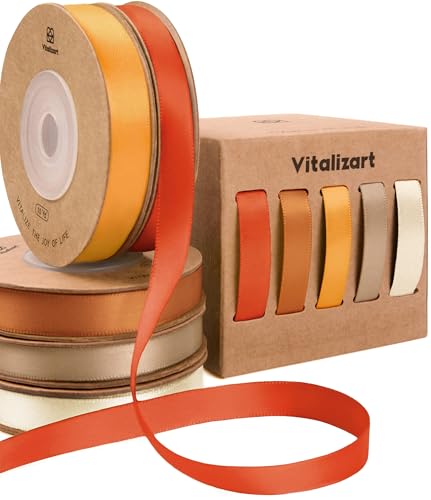 Vitalizart Terracotta Ribbons for Crafts 3/8' x 50Yds Double-Faced Satin