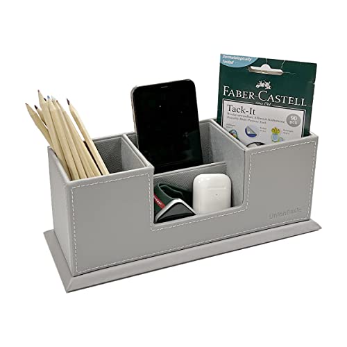 Unionbasic Desk Organizer, Desktop Caddy Leather Multi-Compartment Pen Holder Office Stationer Organizer, Gray #TOP1