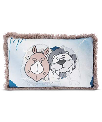 NICI 46658 Kuscheltierkissen Wollnashorn & Säbelzahneisbär 43 x 25 cm – Kuschelkissen für Mädchen, Jungen & Babys – Flauschiges Stofftier-Kissen – Plüschtier-Kissen NICI – Gemütliches NICI Kissen