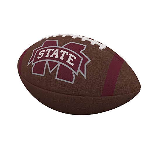 Logo Brands NCAA Mississippi State Bulldogs Full-Size Compsite Football – Team Color Stripe Design | Durable Composite Leather with Grip Laces | Great for Tailgates