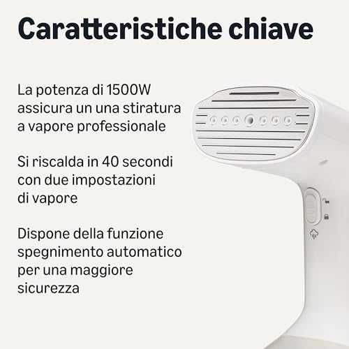 Amazon Basics Turbo Extreme Steam, Ferro da stiro a vapore verticale portatile, con 2 testine, 1500 W, Piccolo, Bianco - Immagine 1