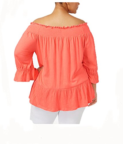 Ny Collection Womens Plus Smocked Ruffled Blouse Pink 1X #TOP1