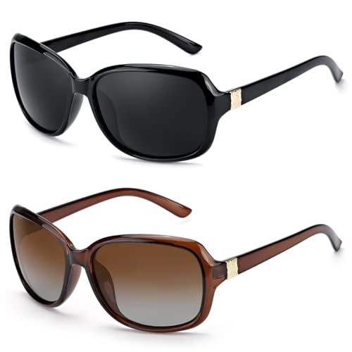 Myiaur Polarized Sunglasses for Women, Trendy Oversized Sun Glasses, UV400 Protection Shades for Driving, Vacation (2 Pack)