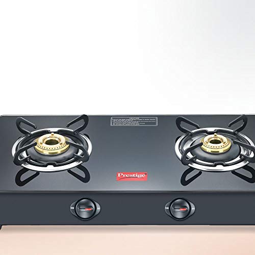 Prestige Marvel Glass Top 2 Burner Gas Stove, Manual Ignition, Black