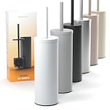 SAVEGA Escobilla Baño Silicona – Escobillero Baño Acero Inoxidable con Tapa Protectora – Escobilla WC Higiénica con Diseño Moderno (Blanco)