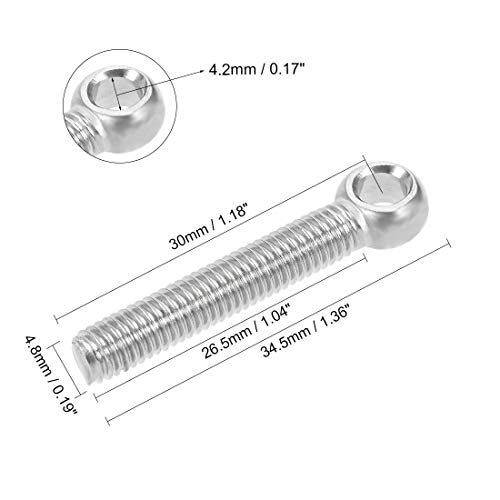Image of uxcell M5 x 30mm 304 Stainless Steel Machine Shoulder Lift Eye Bolt Rigging 20pcs