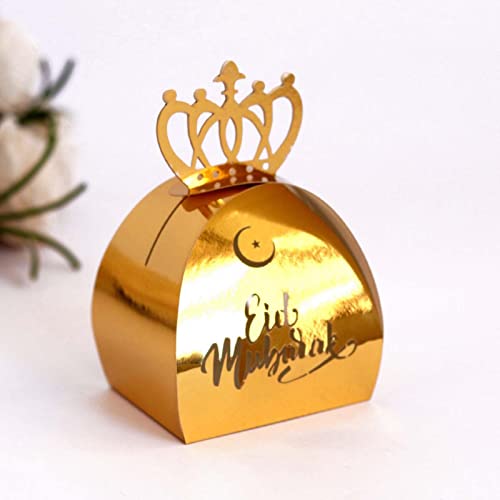 20 peças caixas doces Eid Mubarak, caixas doces com coroa Eid Mubarak, sacolas presente papel Ramada