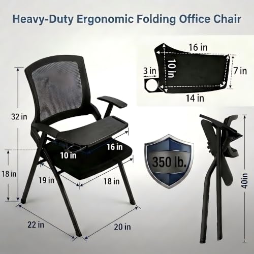 Image of 20 PackFolding Training Chair with Tablet Arm & Cup Holder, Commercial Grade Conference Room Chairs with Writing Board, Space Saving Foldable Classroom Chairs for Seminar, School, Church black