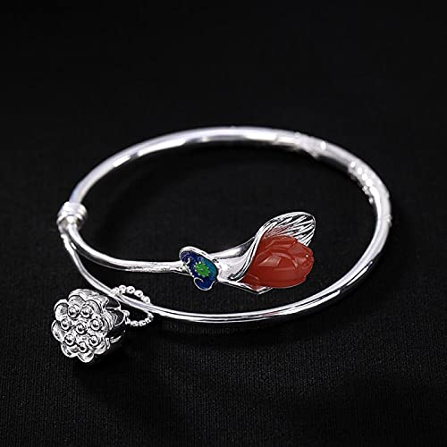 Bracelet en argent s925 et agate rouge magnolia de luxe CXYWBD