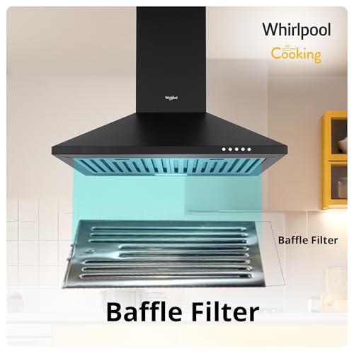 Image of Whirlpool 60cm 900 m3 /hr Baffle Filter Kitchen Chimney with 5 Years WARR on Motor | CLASSIC PLUS BF 60 BK HOOD | Black | 3 Speed Push Button Control