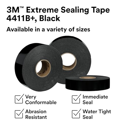 Image of 3M Black Extreme Sealing Tape 4411B+ - 2 in x 36 yd, 1 Roll - High Performance, Waterproof, Durable, Single-Sided Acrylic Adhesive for Metal, Plastic, Seams, Joints, Gaps, Weather-Resistant