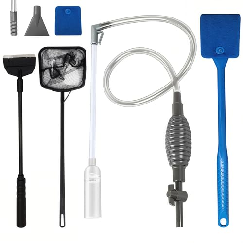 Aquarium Reinigungsset mit 3 Aufsätzen und Reinigungszubehör, 1,7m Aquarium Wasserwechsel mit Schlauchventil Handpumpe Wasserwechsel Set für Reinigen