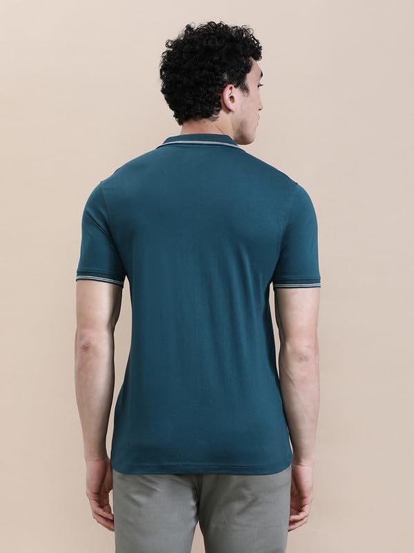 Image of CROCODILE Men Solid Slim Fit Polo T-Shirt | Regular Length | Short Sleeve | Button Placket | Casual Knitted Topwear