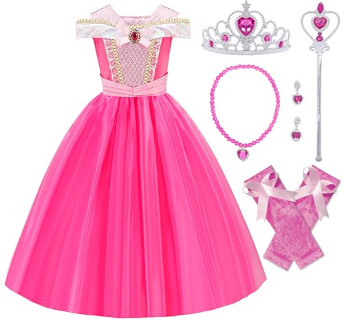 Cnexmin Déguisement Robe de Princesse Fille Princesse Costume Enfant Fille Anniversaire Noël Halloween Partie Carnaval Cosplay Robe de Soirée pour Rose02 110