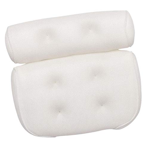 Baoblaze Almofada De Banho Spa Com 4 Ventosas De Aperto Almofada De Banheira Pescoço Encosto Branco