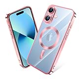iPhone 16 Plus ケース MagSafe対応 クリア メッキ加工 アイフォン16Plus スマホケース 耐衝撃 TPU ワイヤレス充電対応 いpほね 16 plus カバー ストラップホール付き 薄型 透明 超軽量 黄ばみにくい 柔軟 滑り止め （ローズゴールド）