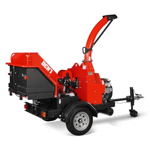 MechMaxx 7'' inch ZONSEN 750cc 25hp Twin Cylinder E-Start Gas Powered Engine Hydraulic Feeding Wood Chipper Shredder Mulcher with Towbar/Tail Light/Emergency Stop Bar,Model DCH7 Red
