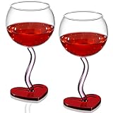 Singhoow 2 Pcs Heart Shaped Wine Glass Cute Pink Wine Glass for Girlfriends Women Birthday Wedding Anniversary Valentines Day
