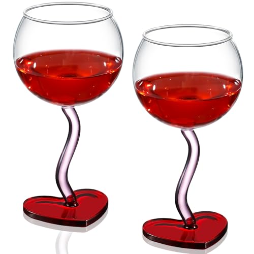 Singhoow 2Pcs Heart-Shaped Pink Wine Glasses for Women