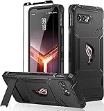 Fanbiya Armor Case for ASUS ROG Phone 2 Cover - TPU Case with Built in Camera Protector, Kickstand and Dust Cover for Charging Port and Cooler Port (Black)