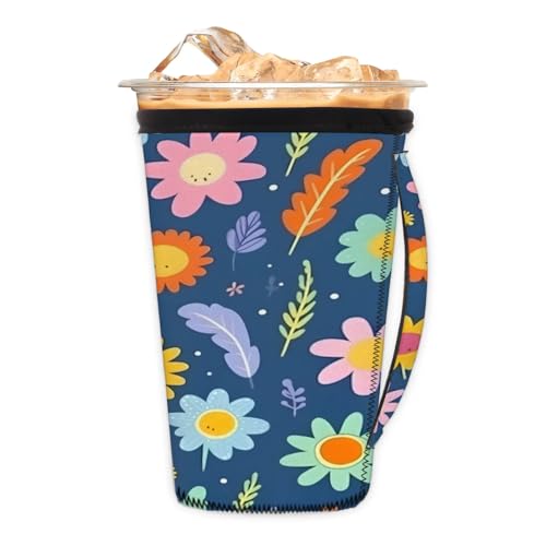 Flowers Leaves M Reusable Iced Insulator Coffee Sleeves Neoprene Insulated Sleeves With Handle Coffee Sleeves for Iced Coffee Cups Drinks