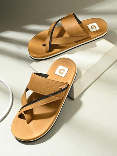 Image of Men's Comfort Slippers with Cross Strap Design | Cushioned Footbed & Shock Absorbing Sole | Lightweight Everyday Wear Slippers for Office, Home & Casual Walking