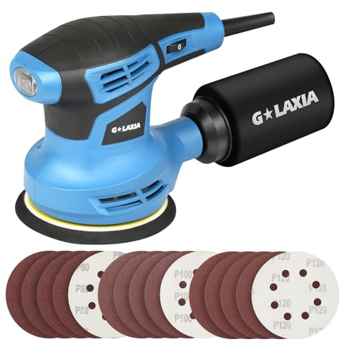 G LAXIA 280W 13000 OPM Orbital Sander with 15Pcs 125mm Sandpapers,6 Variable Speed Electric Random-Orbit Sander with Dust Collector,Fit for Sanding,Woodworking and Polishing