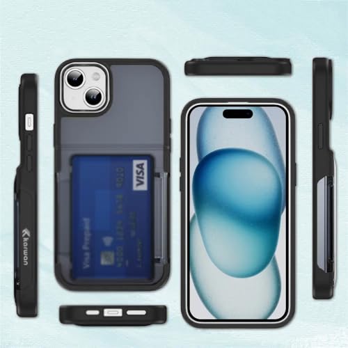 Image of KARWAN Shockproof Translucent Cardholder Back Case Cover Compatible with iPhone 15 Hybrid with Strong Minimalist Design (Black)