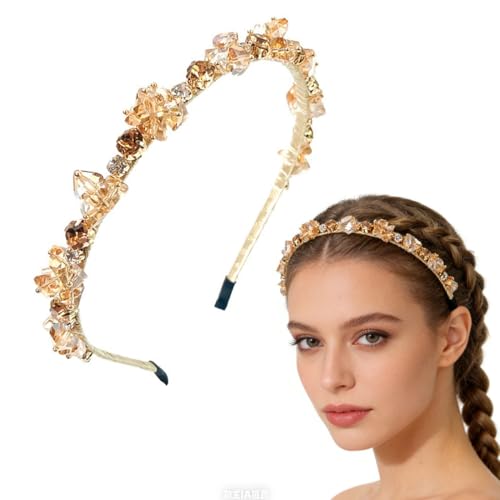 Diademas de Imitación Cintas, Diademas Cristal Brillante, Aro de pelo Fino Vintage Piedras Preciosas, Champán