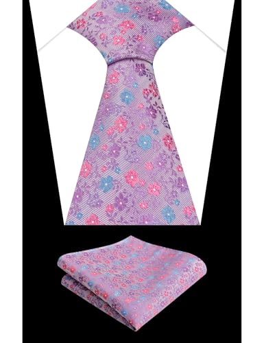 Image of Alizeal Mens 3.15inches Exquisite Floral Tie with Small Flower Printed Pocket Square