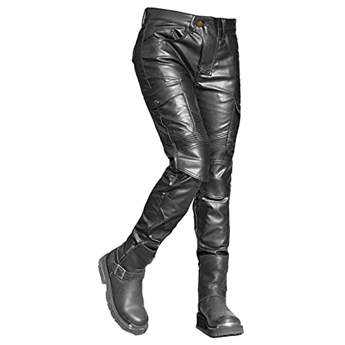 Pantalon D'armure De Moto Étanche Pare-brise Pantalon Moto En Cuir De Vachette Femme Armure CE Amovible Trois Couches De Protection En Cuir Sur Les Genoux Imperméable ( Color : Black , Taille : S )