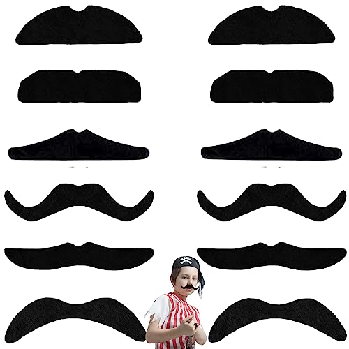 YOUYIKE 12 peças bigodes autocolantes, bigode falso, novidade bigode, conjunto de bigode falso, bigode falso para festa de máscaras, festa de aniversário, desempenho de disfarces (preto)