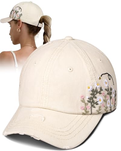 Flafens Womens Baseball Caps - Cute Baseball Hat for Women Youth Vintage Distressed Low Profile Embroidered Cotton Trendy Cool Adjustable Washed Unstructured Fitted Ladies Ball Cap Ballcaps, Bee