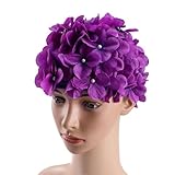 POPETPOP Flower Swim Cap - Floral Retro Swim Cap for Women, Funny for Long, Short Hair, Sport for Swimming Pool, Beach, Vacation(Purple)