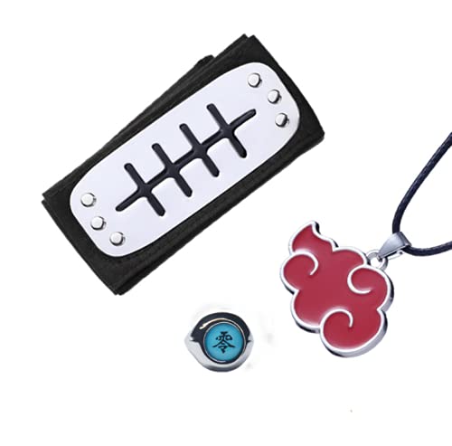 OYSTERBOY 3Pcs Set Japanese Ninja Anime Akatsuki Cloud Organization Headband + Ring + Necklace Set Cosplay Accessories for Costume Fans Kids Teens Adults Holloween Birthday Gifts (Pein (Zero))