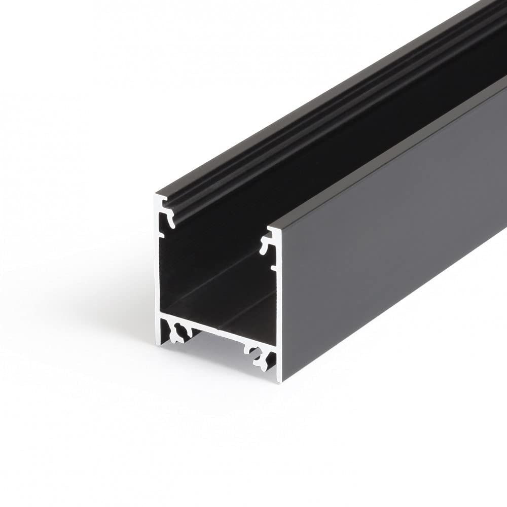 1m / 1000mm TL2  LED  Profile (Anodized, Black), 23mm x 25mm, Set with Cover - Opal, end caps, 3 mounting Clips